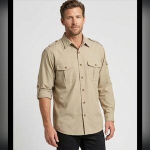 Orvis Long Sleeve Heavy Button Up Camp/Fishing Shirt Beige Size XXLT